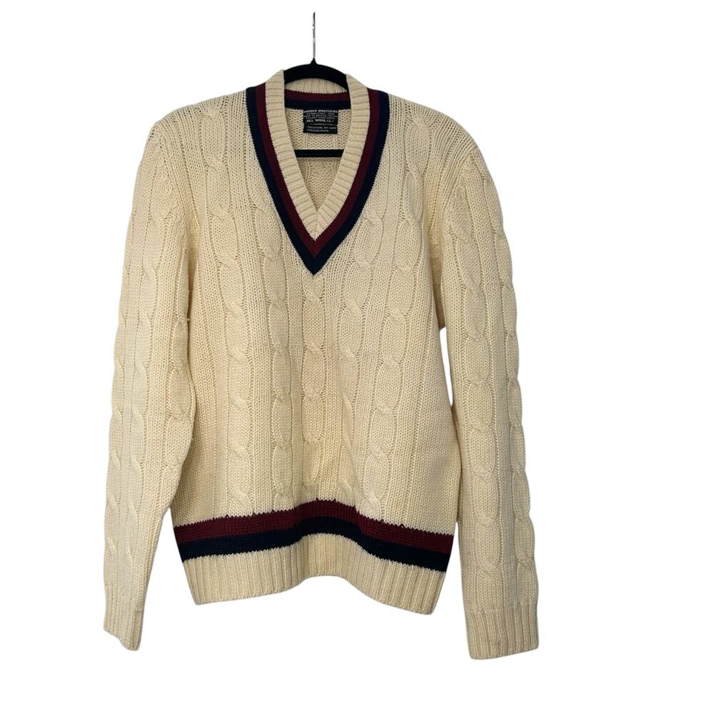 Vintage 80s Brooks Brothers Wool Cable Knit Tennis Sweater Men L
